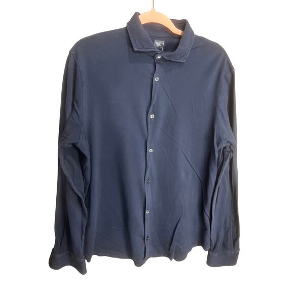 Fedeli Men’s Shirt Navy Blue Long Sleeve Size 52 Made in Italy Dress Formal - Picture 1 of 15